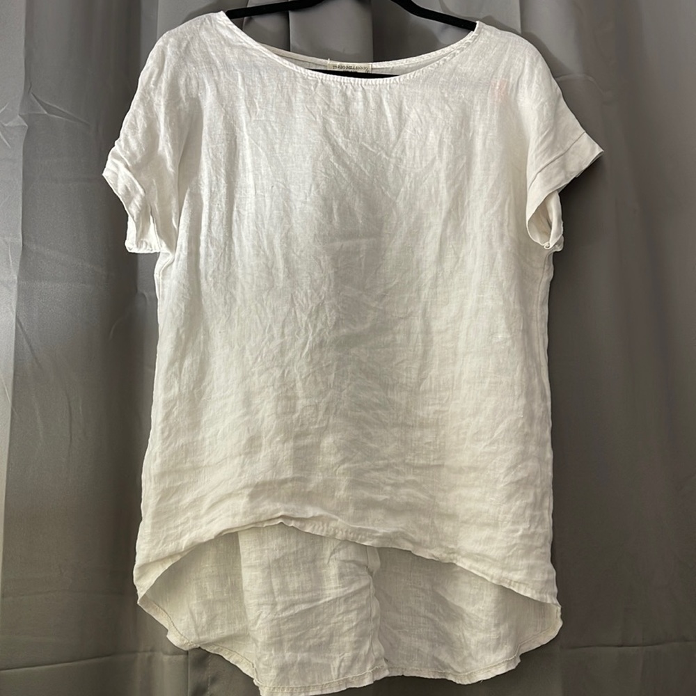Italian White Linen Top - Size S